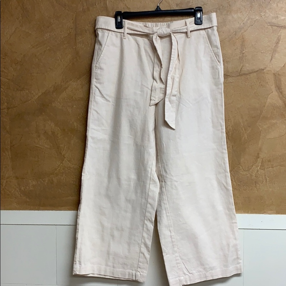 NWT J.Crew Linen Blend Tie Waist Wide Leg Capris